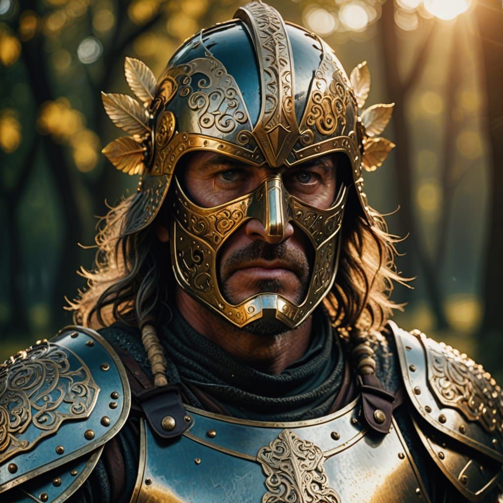 Irish Warrior in Glistening Armor, Hyperrealistic Film Still