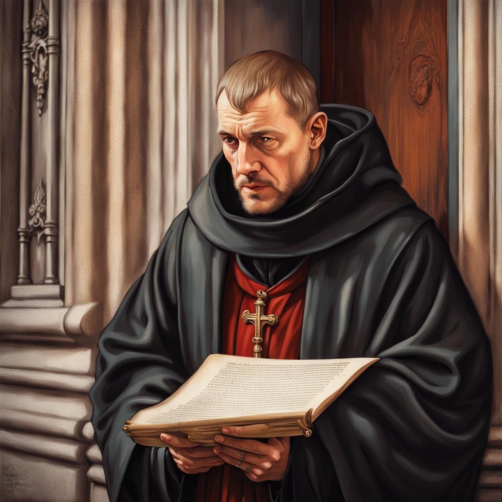 Martin Luther Reading Scroll: Hyperrealistic Splash Art