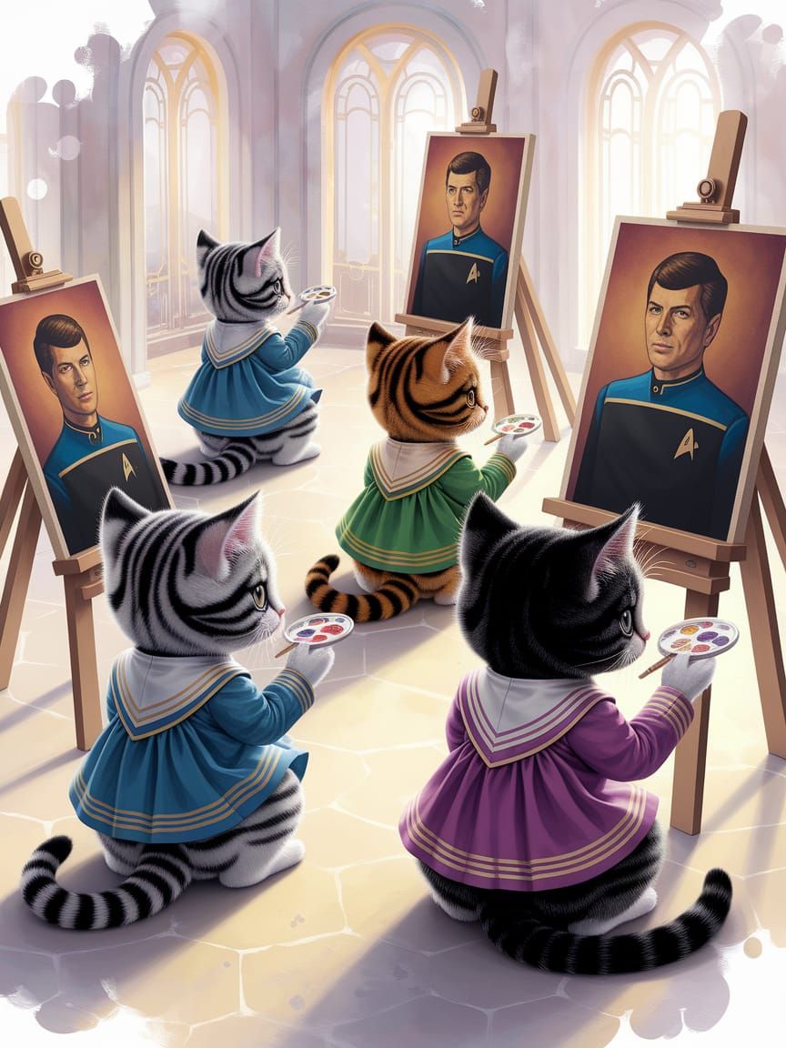 Kittens Painting Starfleet Officers in Renaissance Style