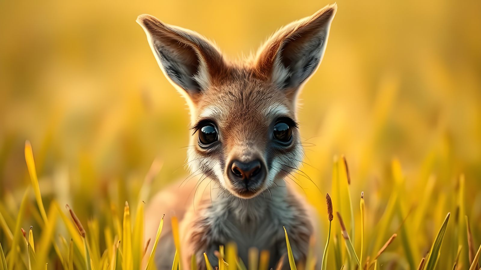 Adorable Baby Kangaroo in a Sunny Field