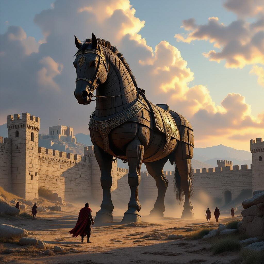 Trojan Horse Before Troy in Epic Fantasy Style