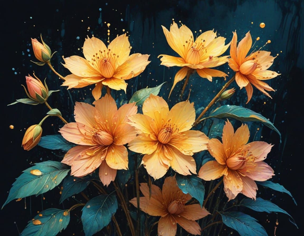 Vibrant Watercolor Masterpiece with Dark, Teal Blue Hues