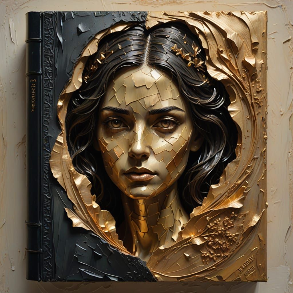 Surreal Book Persona with Carved Face and Flowing Pages