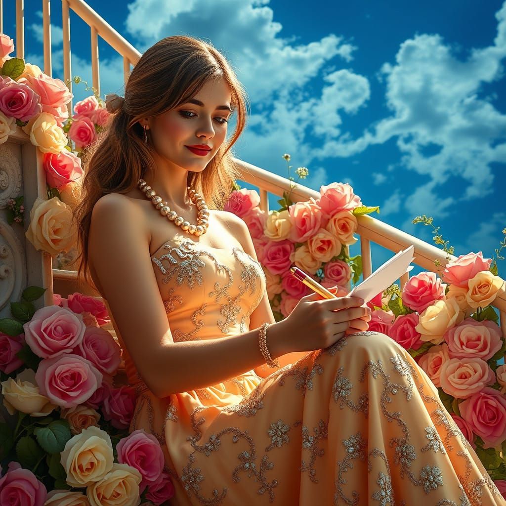 Delicada Mulher em Cenário de Fantasia