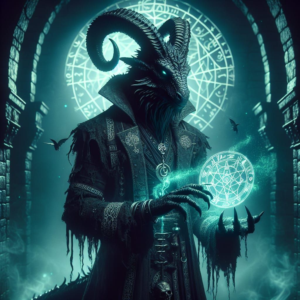 Dragonborn Sorcerer in Eerie Arcane Chamber