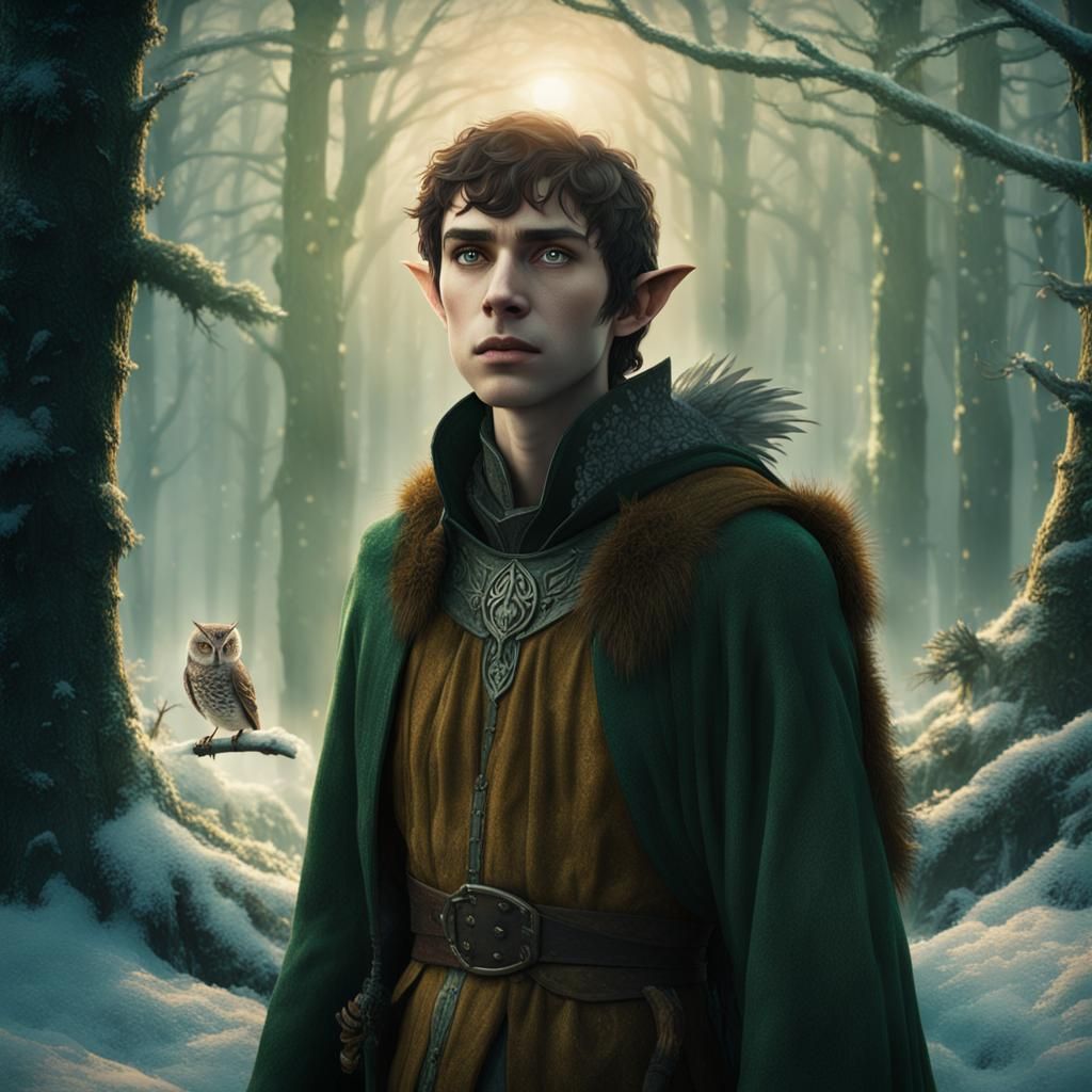 Half-Elf in Icy Grove with Fairies