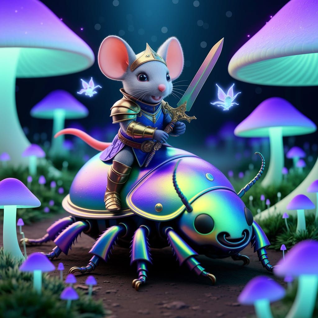 Mouse Knight Rides Beetle in Glowing Forest