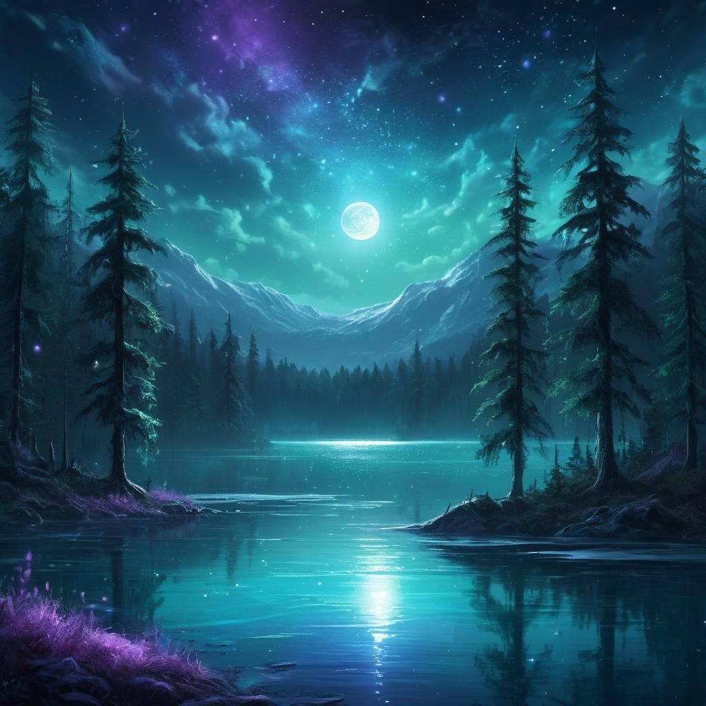 Mystical Moonlit Forest Landscape in Fantasy Concept Art