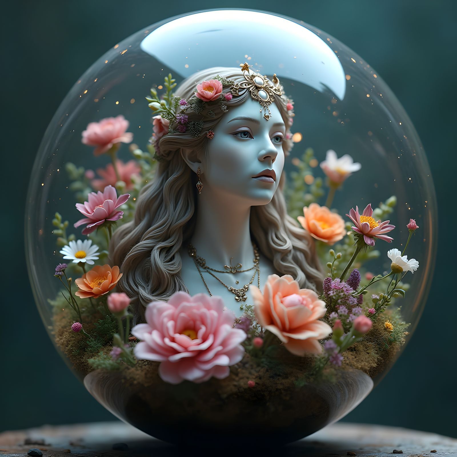 Mystical Mara Statue in Vibrant Floral Display
