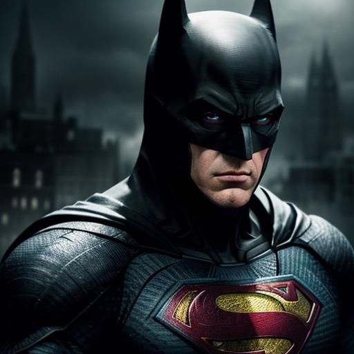 Hyperrealistic Batman and Superman in Cinematic Composition