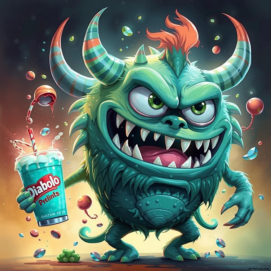 Mint Drink Monster in 2D Cartoon Style