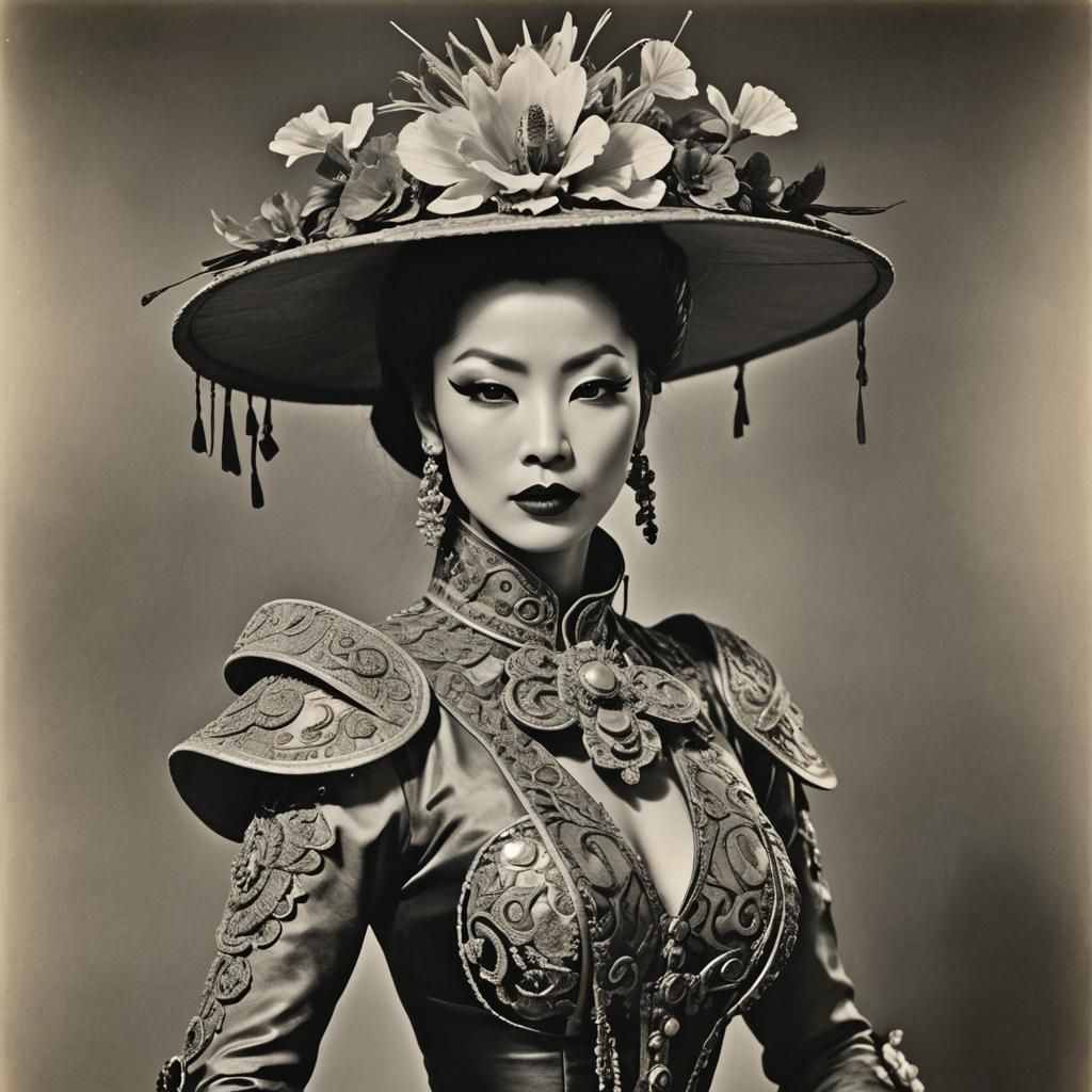 Super-Villainess on Bridge: Retro-Futuristic Digital Art