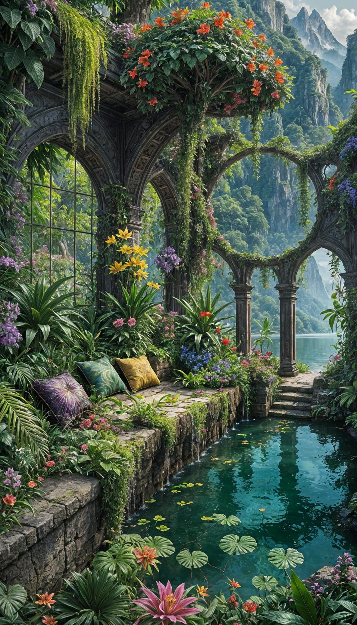 Enchanted Jungle Waterfall in Rackham Style