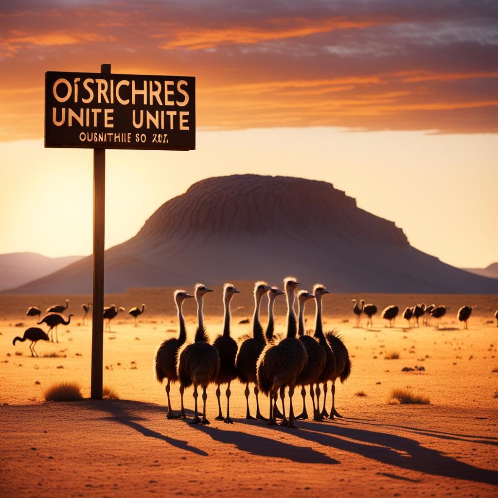 Emus Rallying with 'Ostriches Unite' Sign