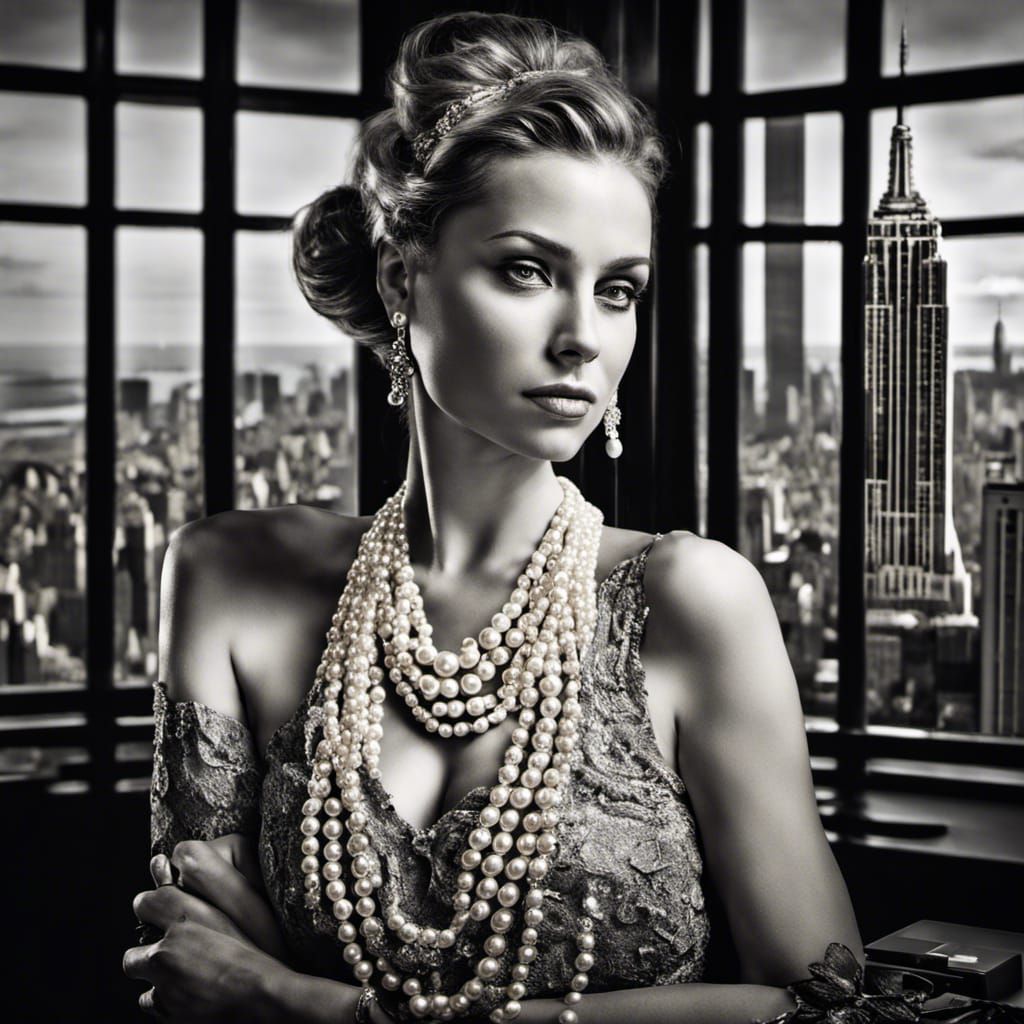 Woman with Pearls and Empire State Building