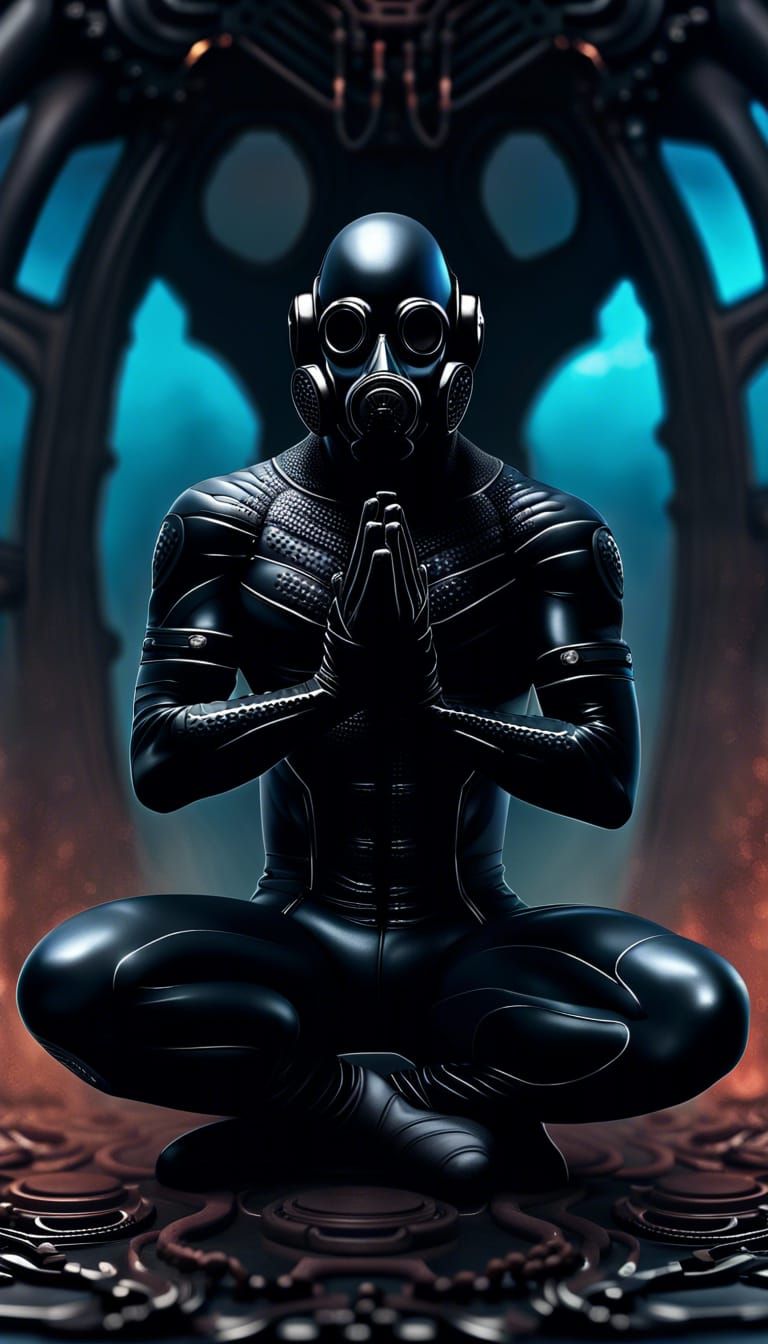 Muscular Rubber Figure in Prayer: Detailed Matte Painting