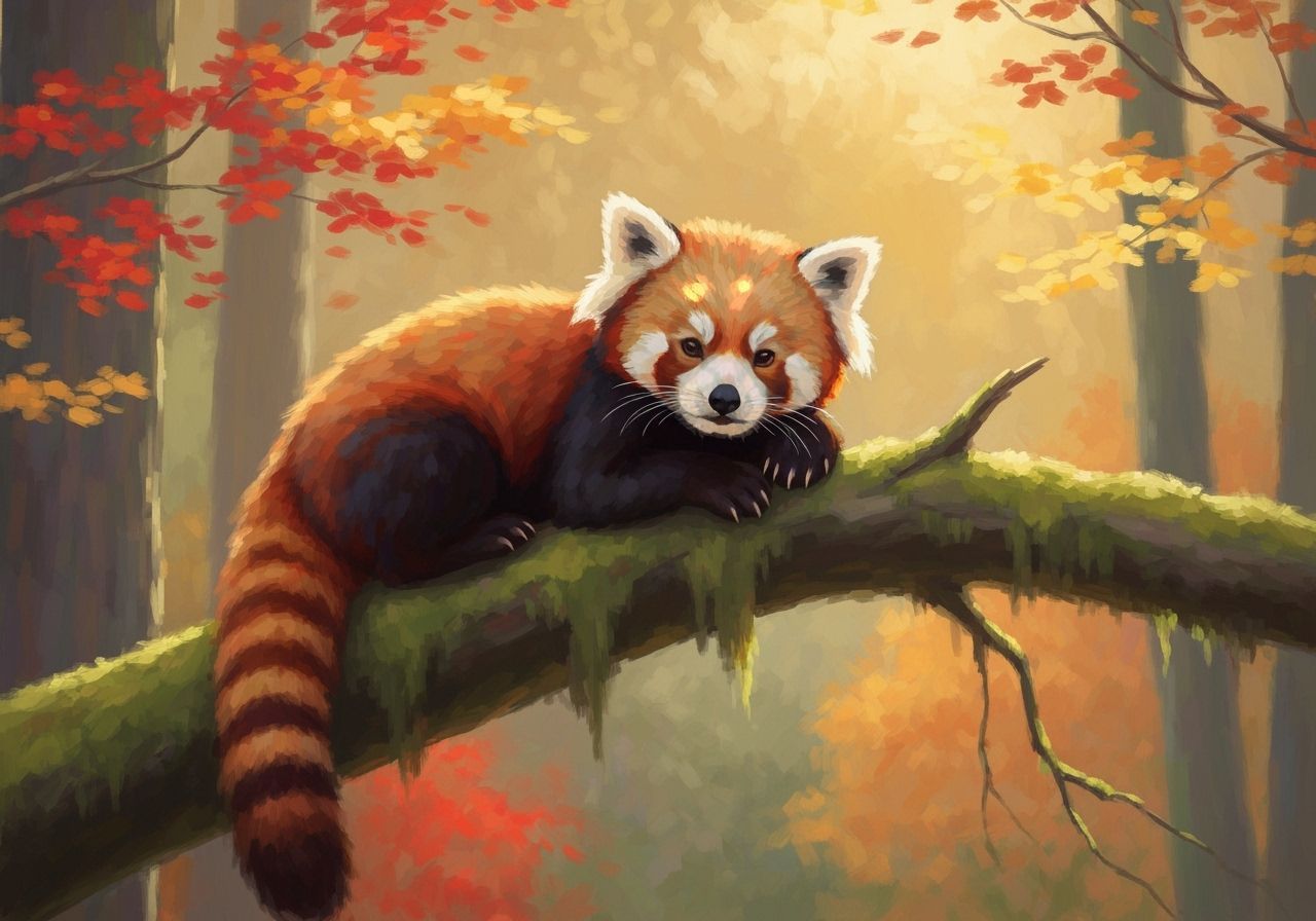 Impressionist Red Panda in Golden Autumn Forest