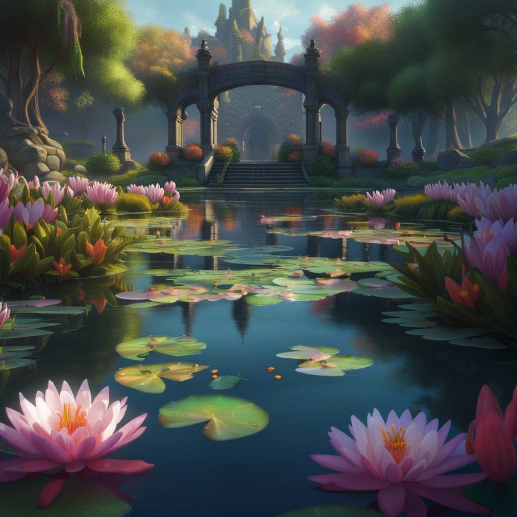 Impressionist Lily Pond in Detailed Matte Painting