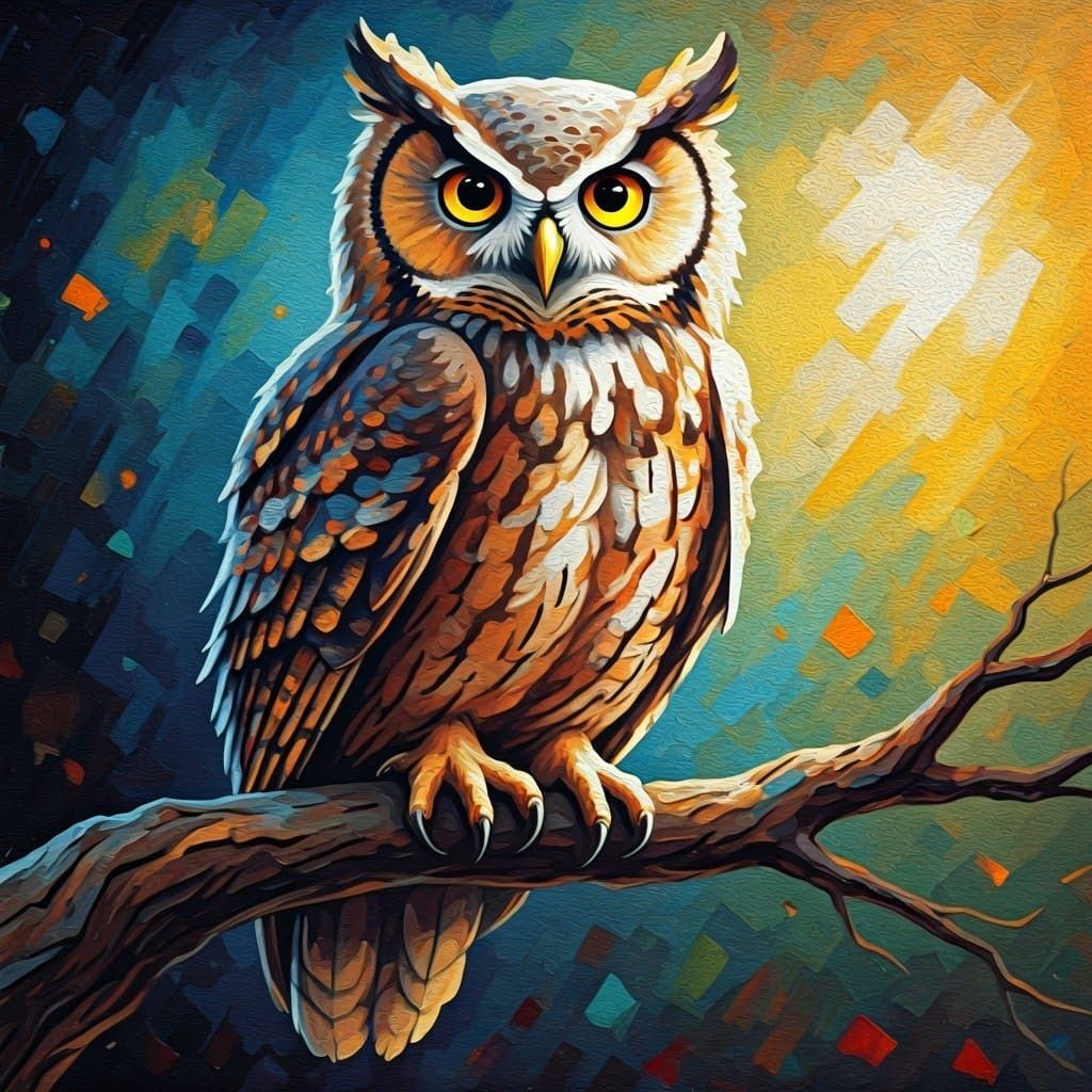 Owl in Expressive Oil Painting Style