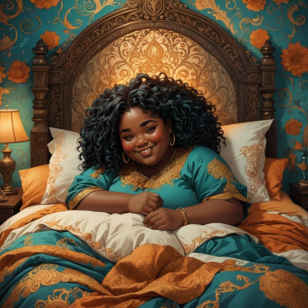 Joyful Girl in Bed: Vibrant Fantasy Art