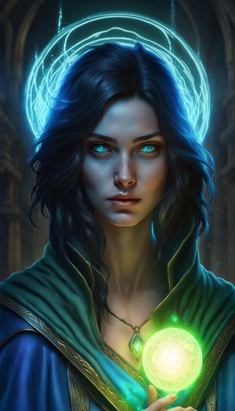 Young Wizard Female with Glowing Orbs