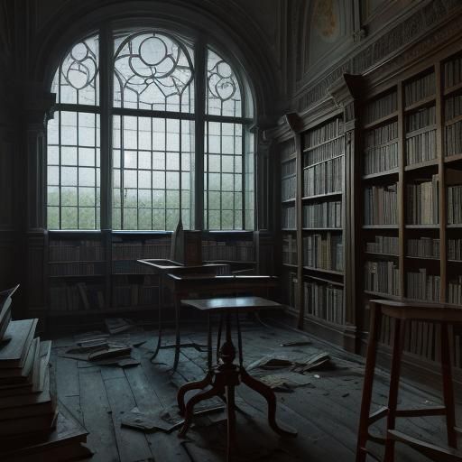 Surreal Toilet Lectern in Abandoned Library