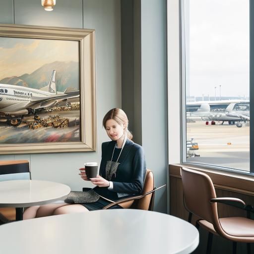 Cozy Airport Coffee Shop Digital Painting