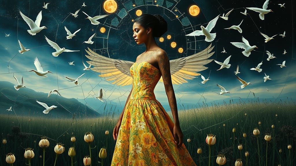 Woman in Tulip Dress: Surreal Floral Photography