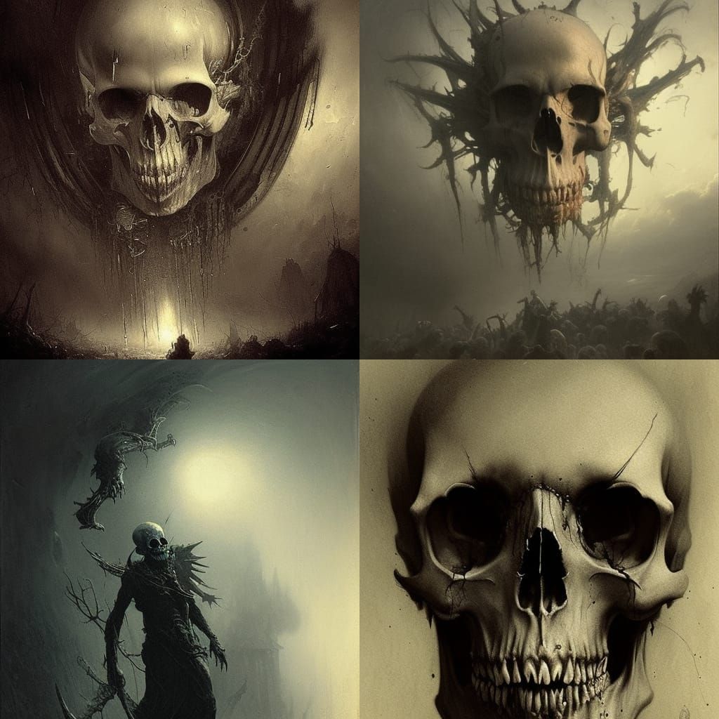 Scary Skull Horror in Engraving Style