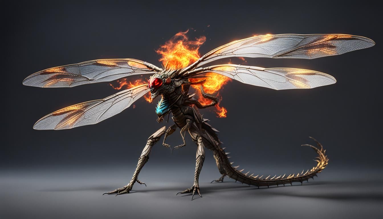 Dragonfly Fire Dragon Hybrid Rendered in Unreal Engine