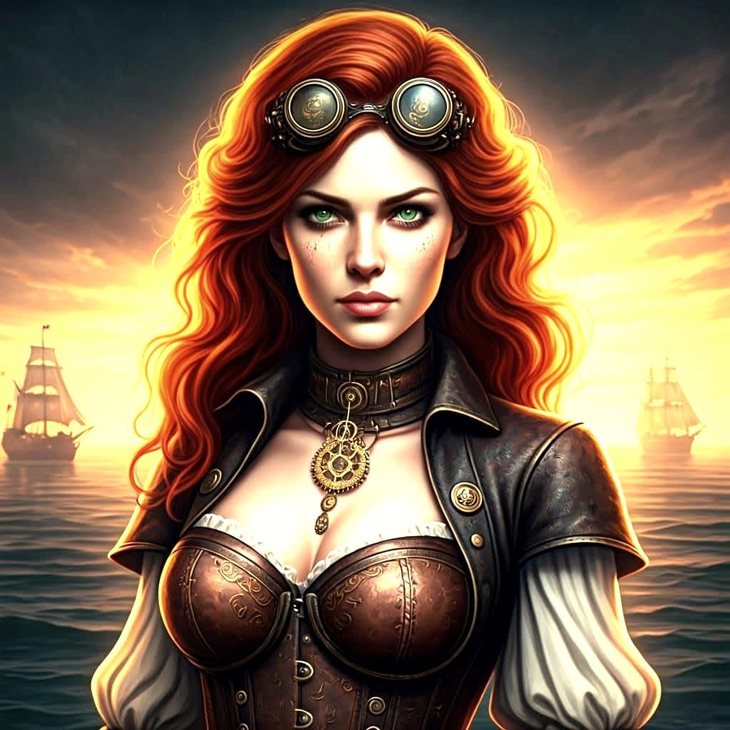 Steampunk Pirate Woman with Red Hair