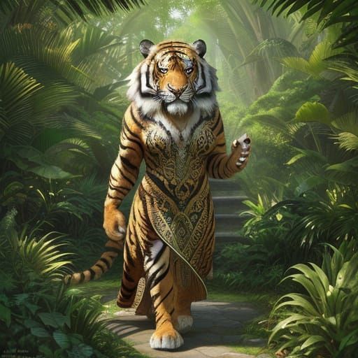 Majestic Tiger in Ornate Dress in Enchanting Jungle