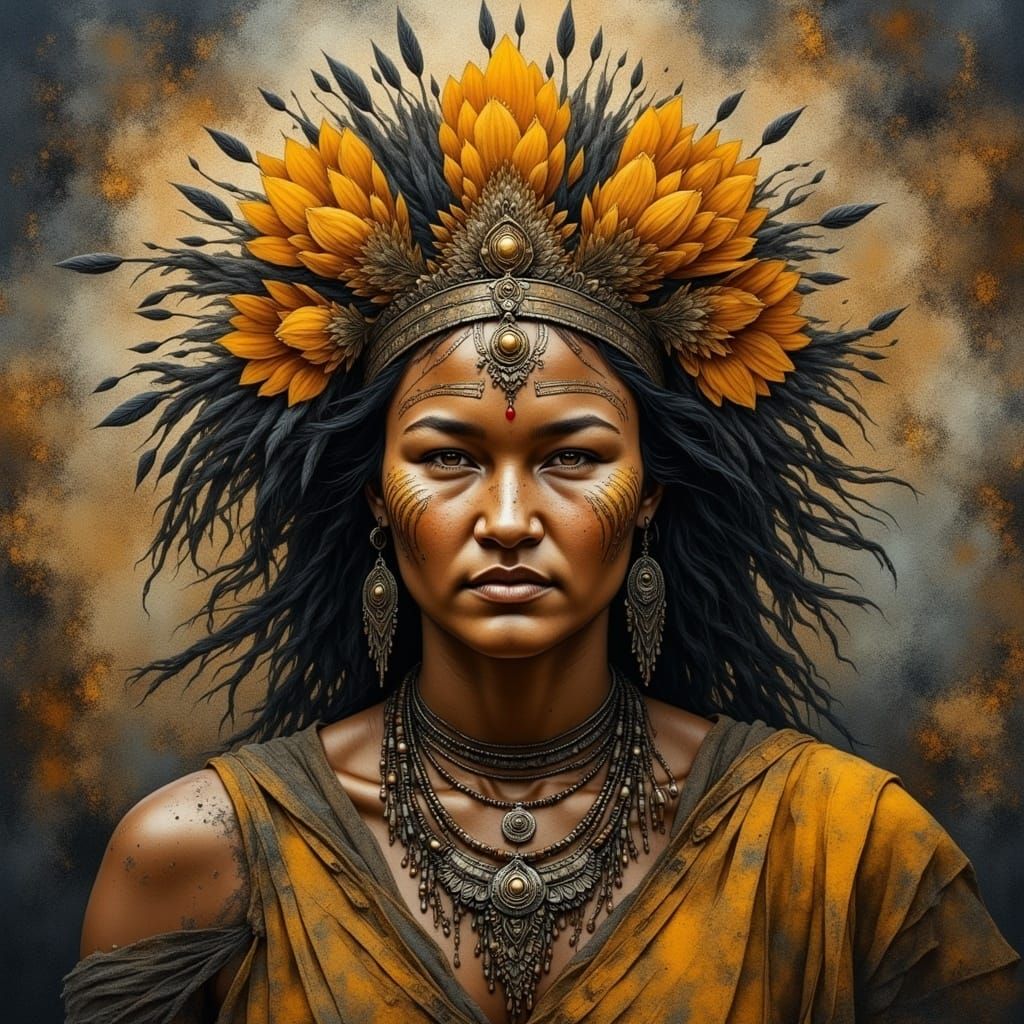 Indigenous Woman: Flower Blooming Through Cracked Earth