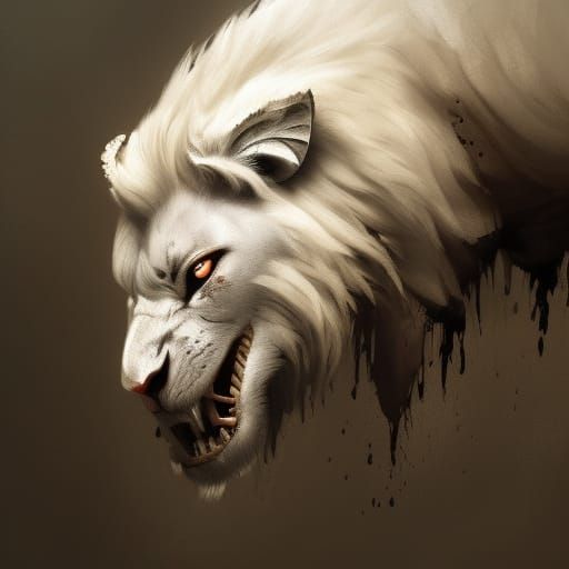 Feral White Lion Warrior in Dark Fantasy Style