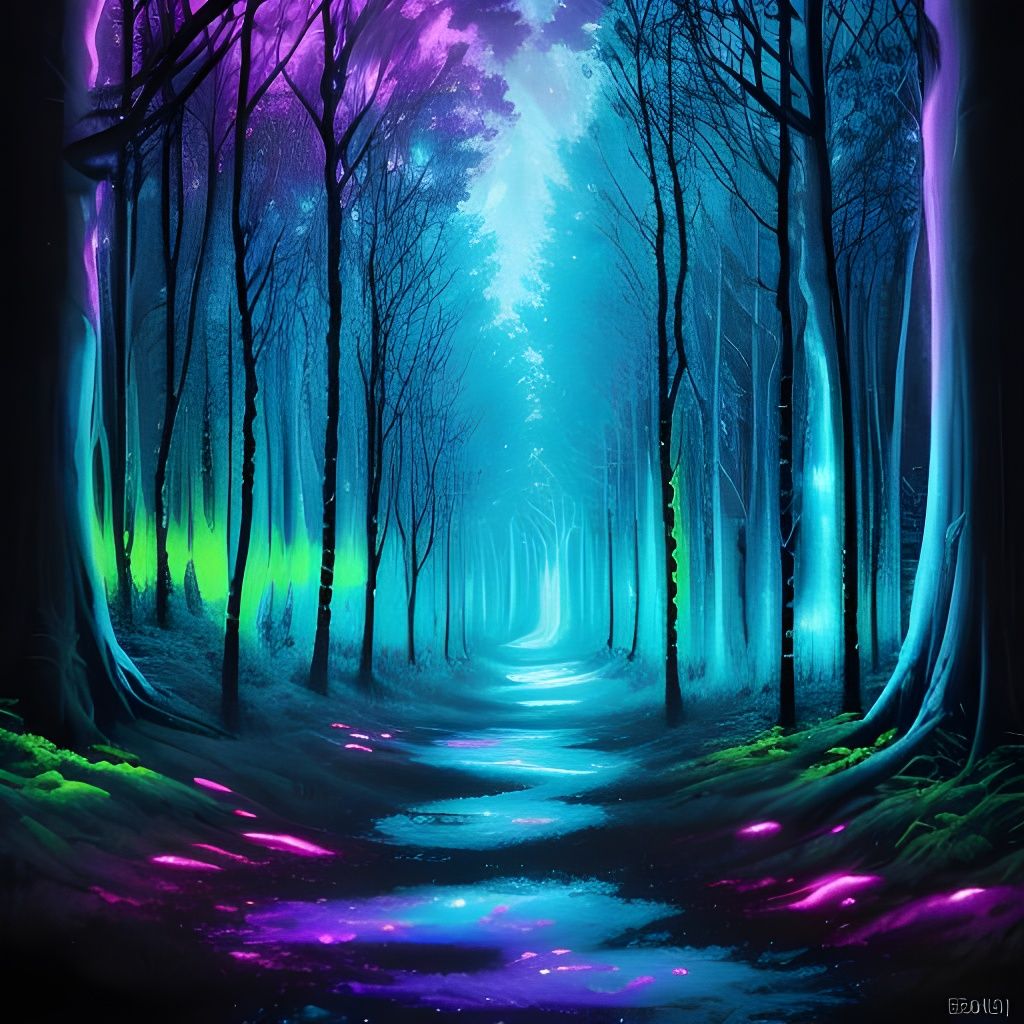 Bioluminescent Enchanted Forest in Graffiti Art Style