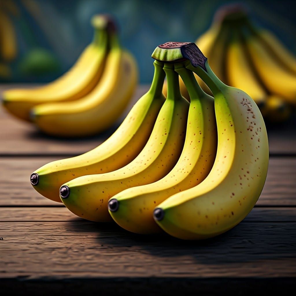 Ripe Bananas on Wooden Surface in Detailed Matte Painting
