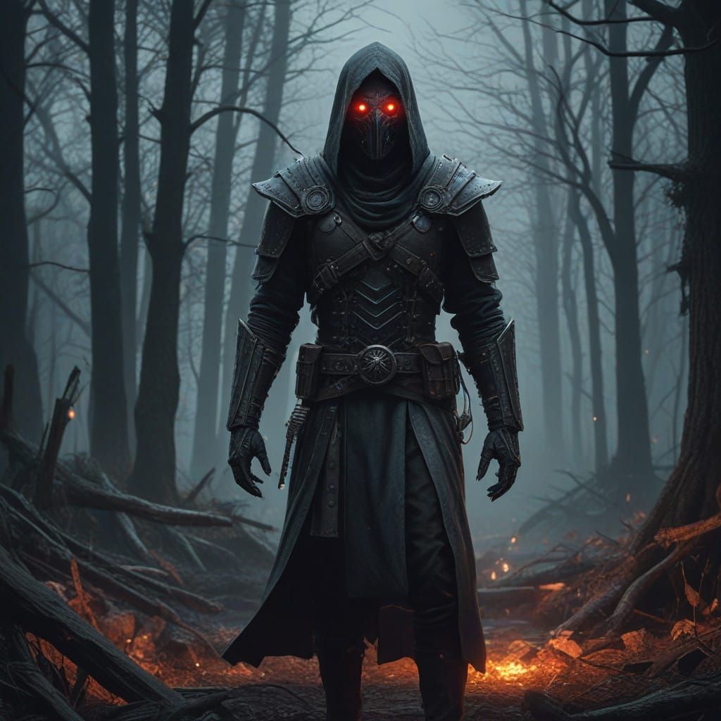 Mysterious Figure in Dark Fantasy Landscape