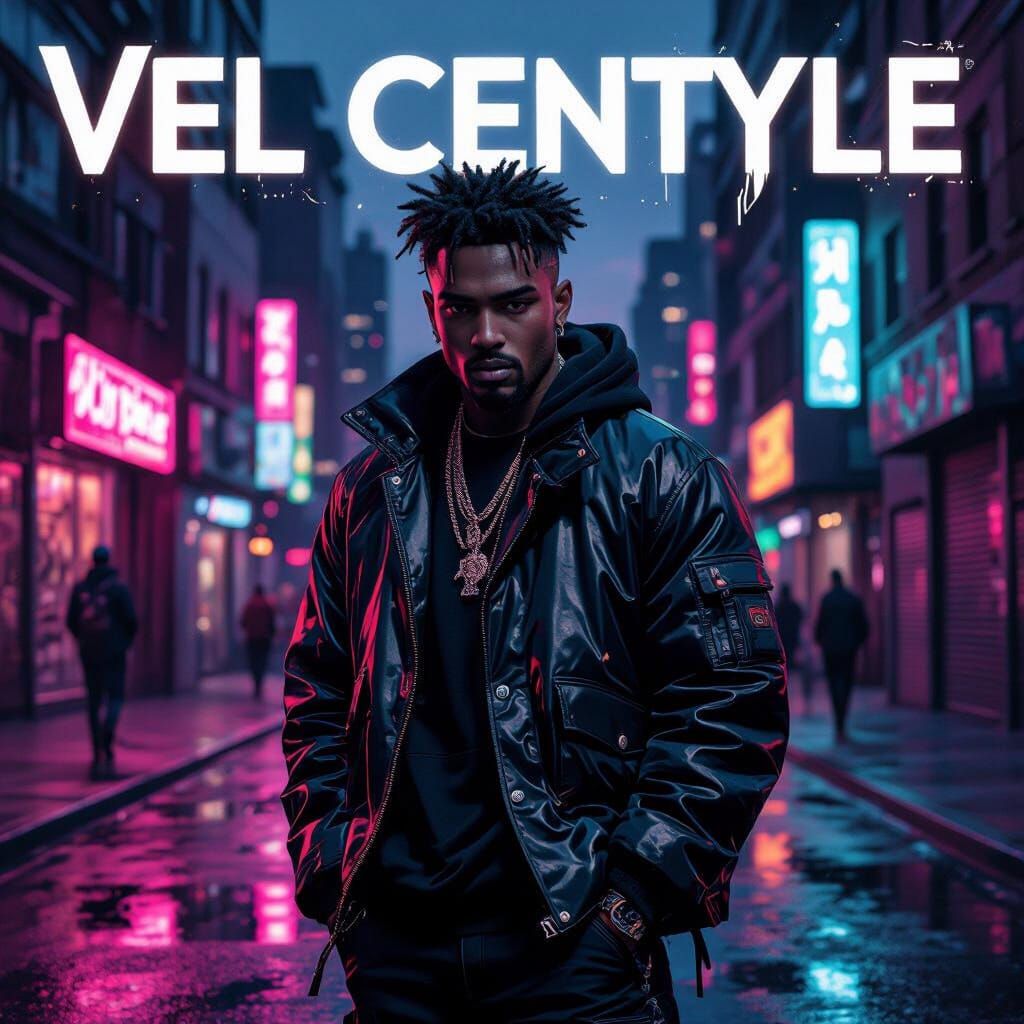 Charismatic Rapper in Urban Dusk Landscape