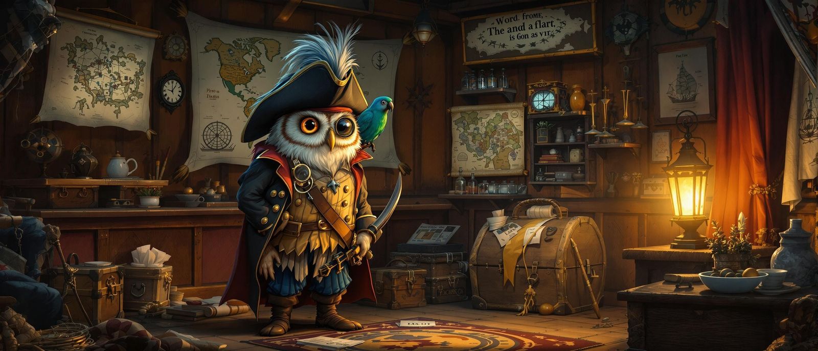 Owl Pirate Captain in Detailed Realistic Style