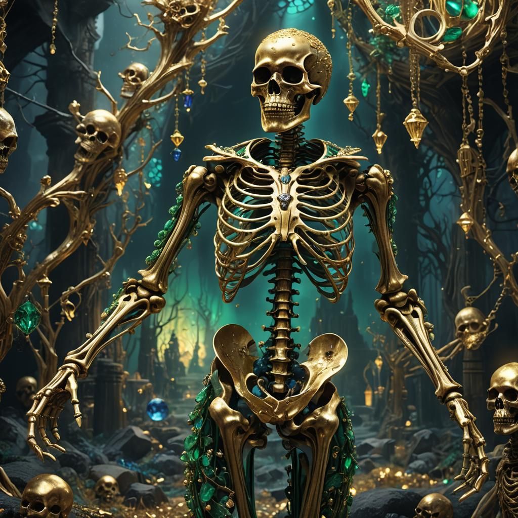 Golden Jeweled Skeleton in Dark Fantasy Style