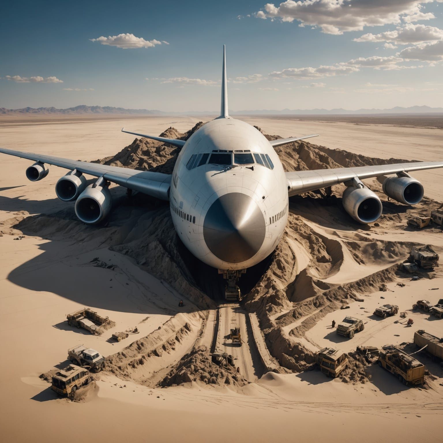 Jumbo Jet Wreckage in Sand: Digital Matte Painting