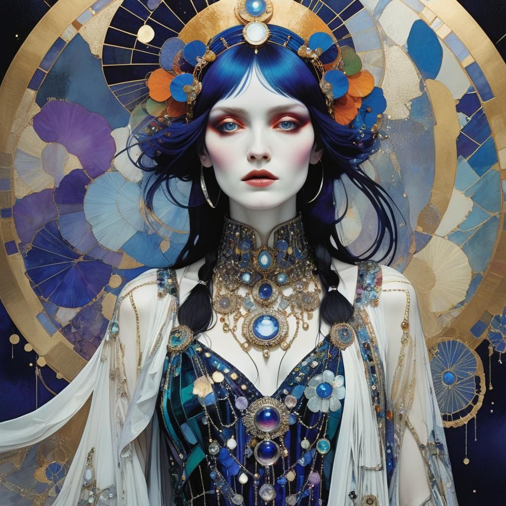 Luminous Goddess Portrait in Art Nouveau Style