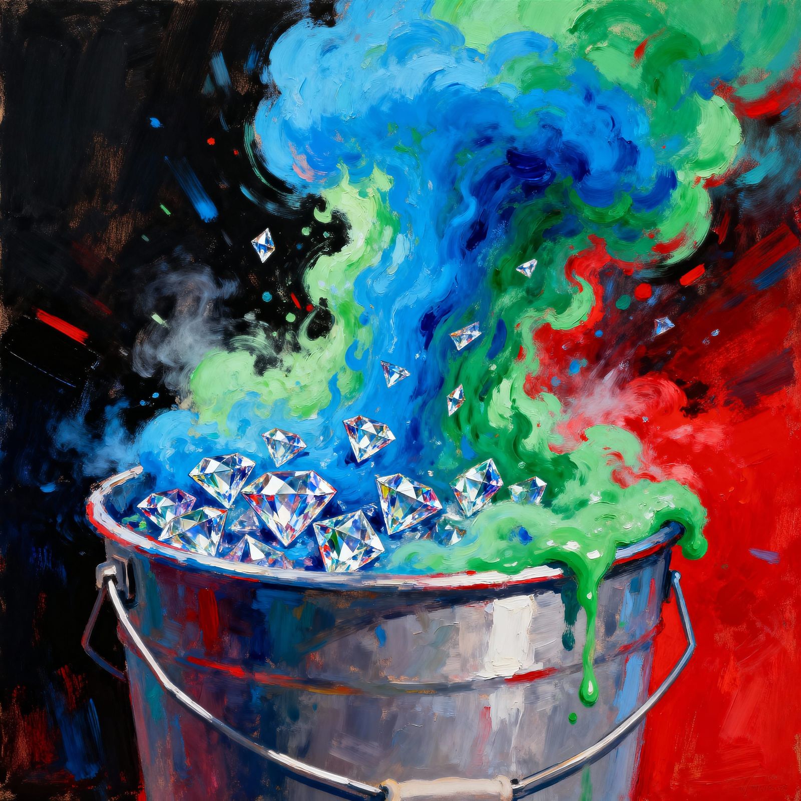 Colorful Chemical Explosion of Dissolving Diamonds