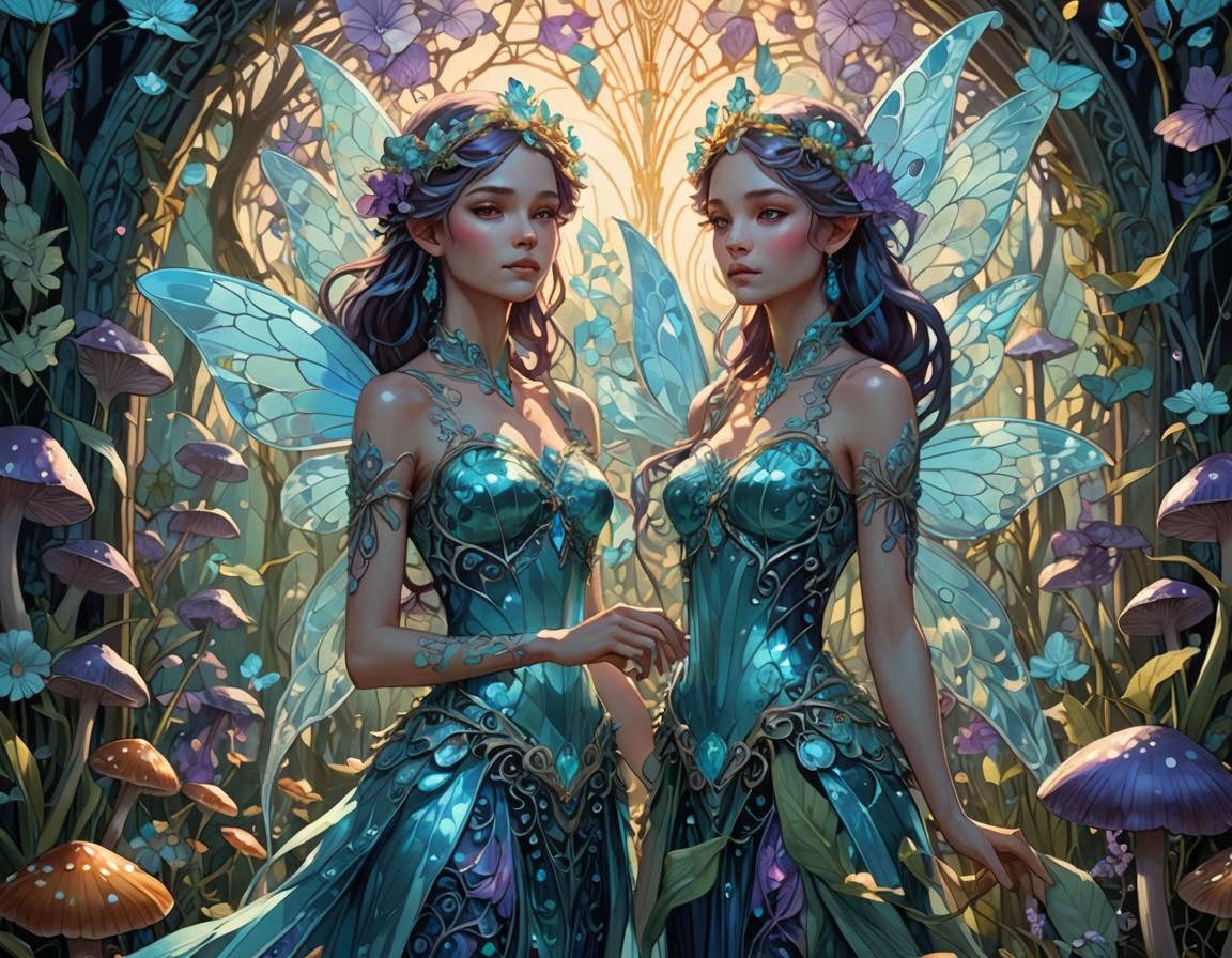 Faerie in Feywild with Art Nouveau Elements