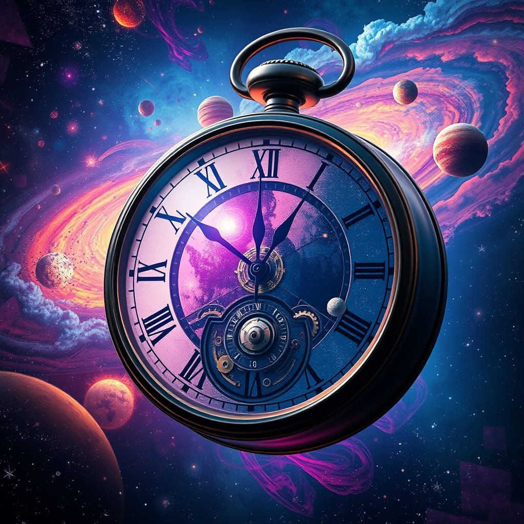 Cosmic Clock: Hyperrealistic Digital Art of Time and Space