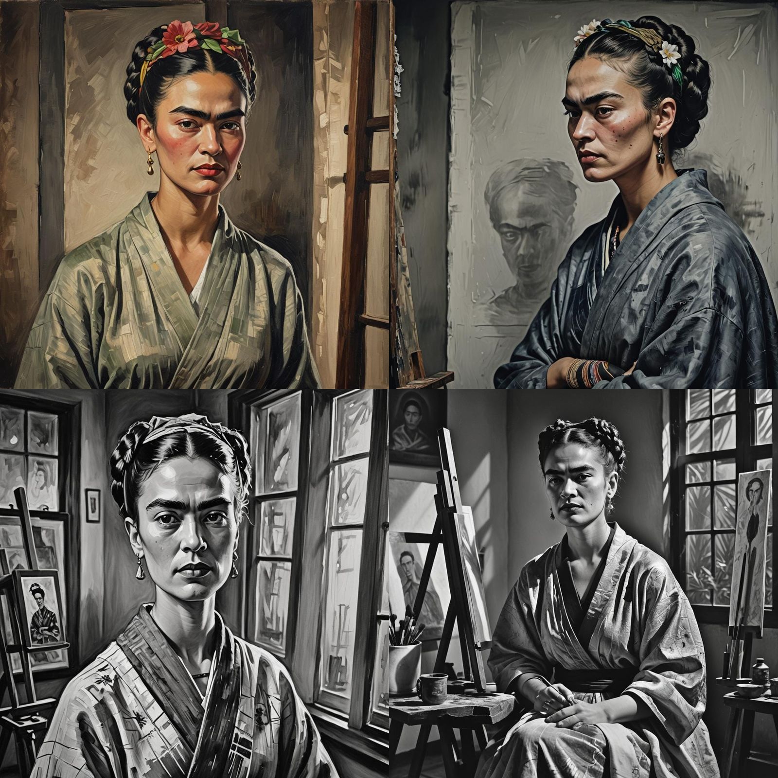 Frida Kahlo Black and White Coloring Page Portrait