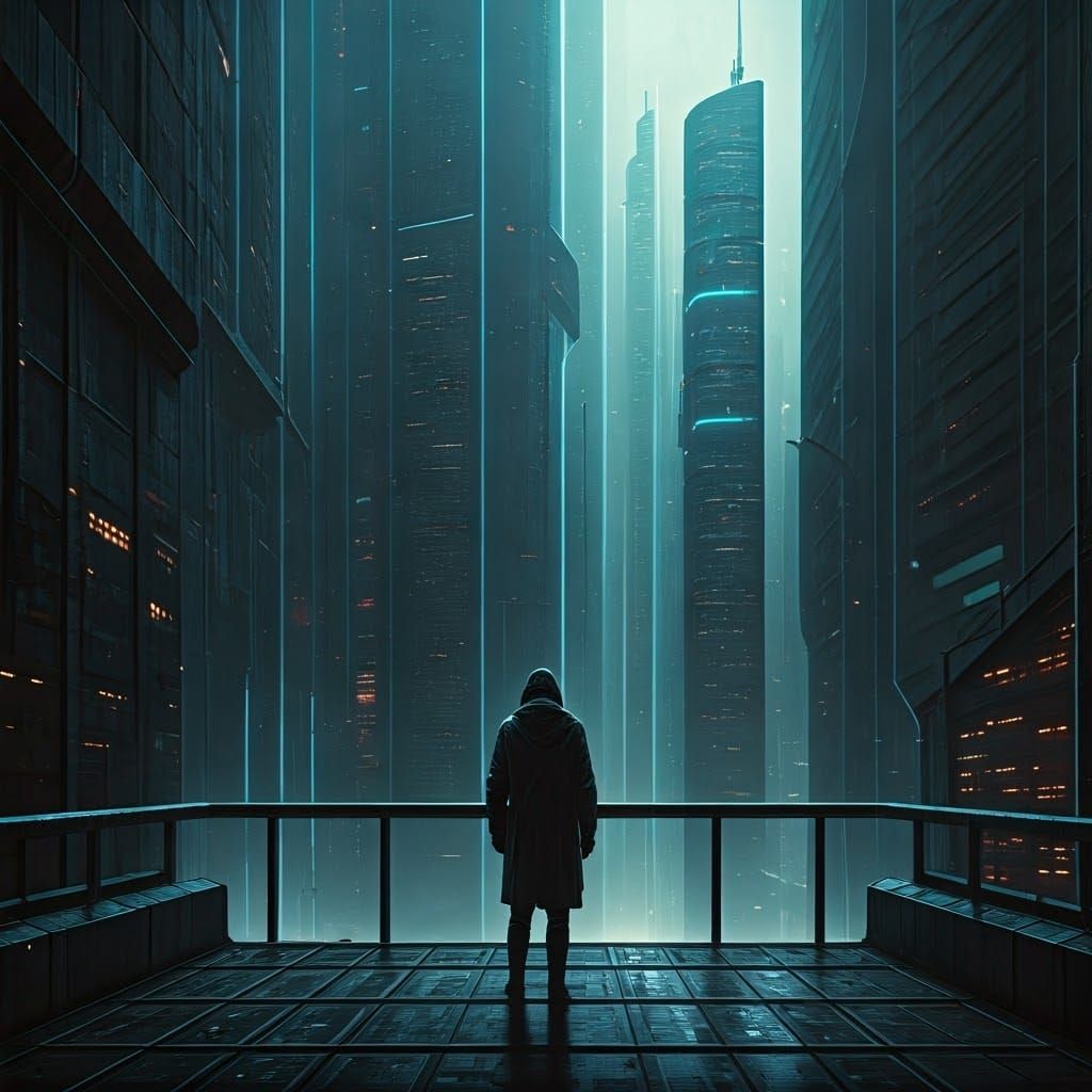 Dystopian Cityscape: Solitude in a Cyberpunk World