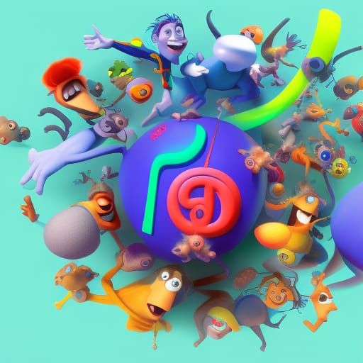 Colorful 3D Chaos: Pixar-Inspired Digital Art