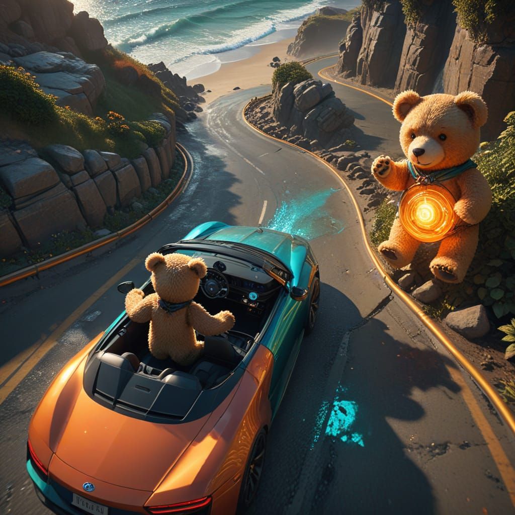 Teddy Bear's Beach Road Trip: Concept Art in Triadic Colors