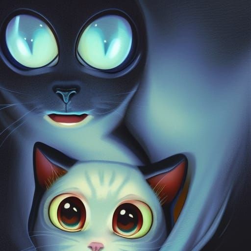A big eyed alien from mars petting a cute, loveable, purring cat. Pixar, Disney, comic book concept art, cinematic, reim...